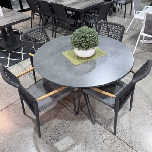 Melton Craft Arizona 120cm Round Table with 4 Addis Rope Chairs - Floor Stock South Morang